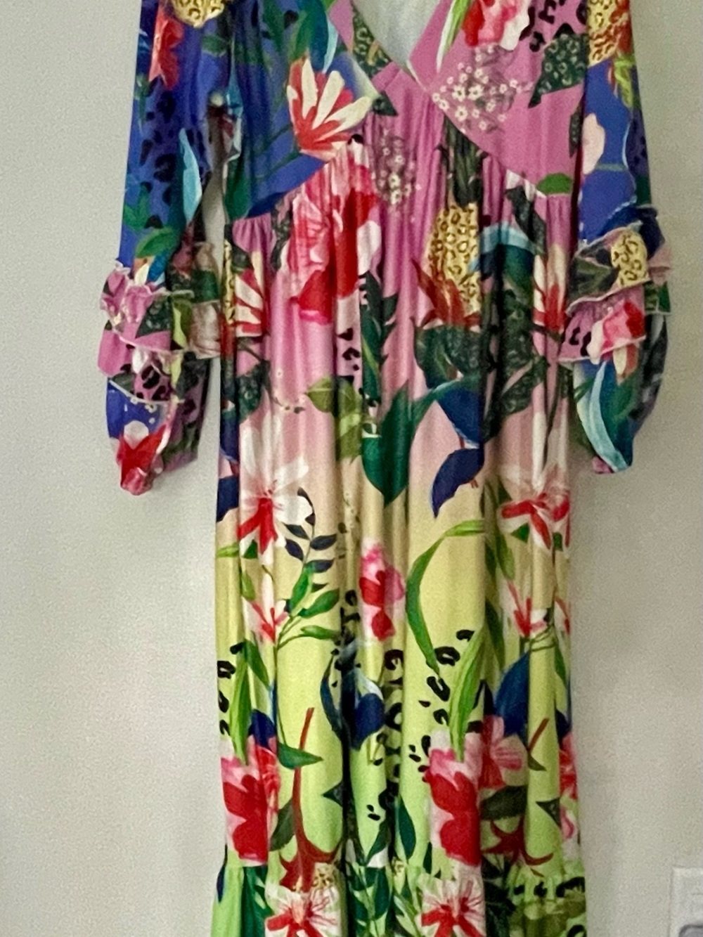 Vibrant Floral Maxi Dress in Pink, Green & Blue